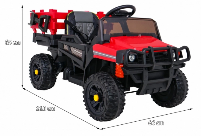 Pick-up agricolo per bambini rosso + telecomando + vagone bagagli + pala + EVA + MP3 LED