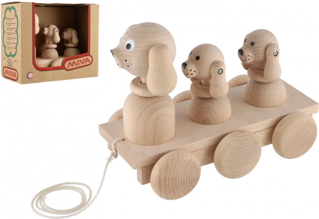 Giocattolo di legno trainabile tre cani 22 cm