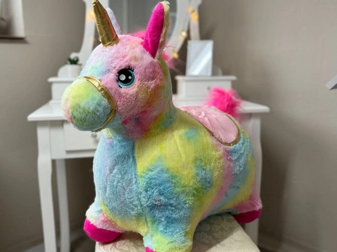 Unicorno Saltatore Arcobaleno in Peluche con Pompa