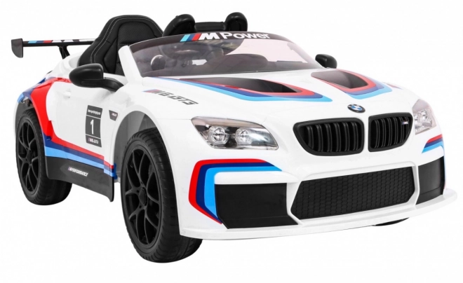BMW M6 GT3 Auto a batteria per bambini Bianco + ventilazione + suoni MP3 Luci + telecomando