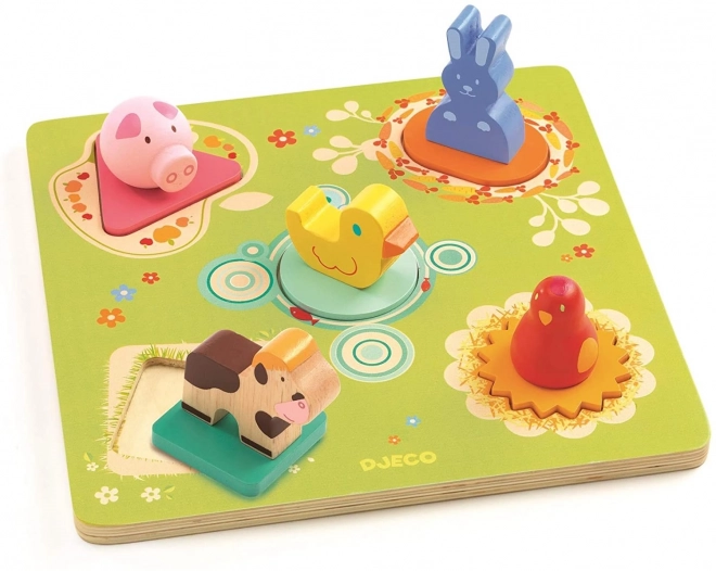 DJECO Puzzle in legno con anatroccolo e amici 5 pezzi
