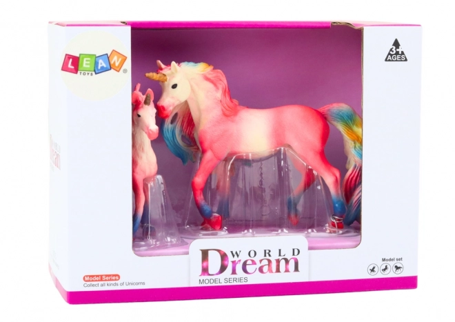 Figurine Unicorno con Puledro Rosa