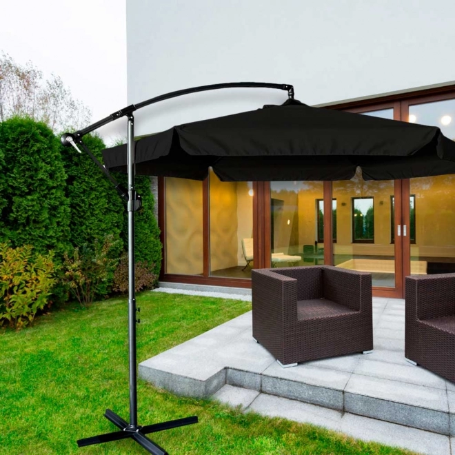 Grande ombrellone pieghevole da giardino con braccio estraibile 290 cm nero