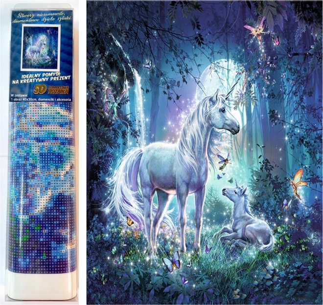 pittura diamante Unicorni nella foresta magica