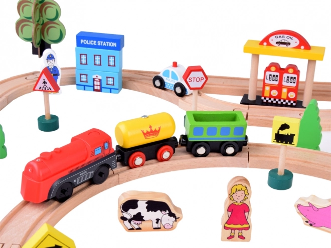 Grande set di trenini in legno con locomotiva a batteria e figure