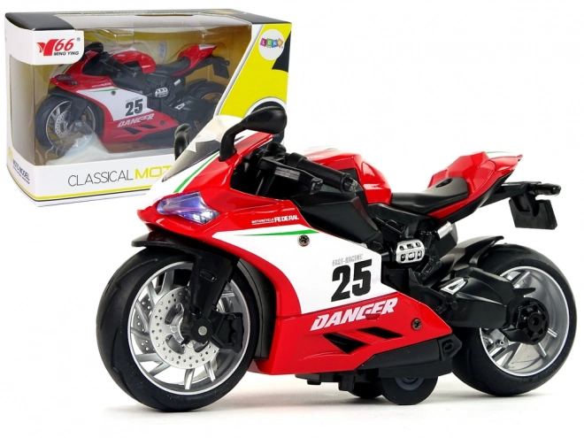 Moto sportiva rossa con luci e suoni 1:12