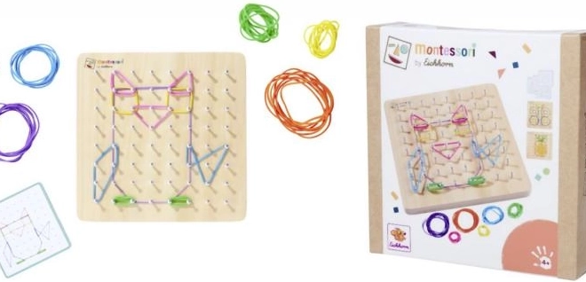 Tavola geometrica Montessori con elastici colorati