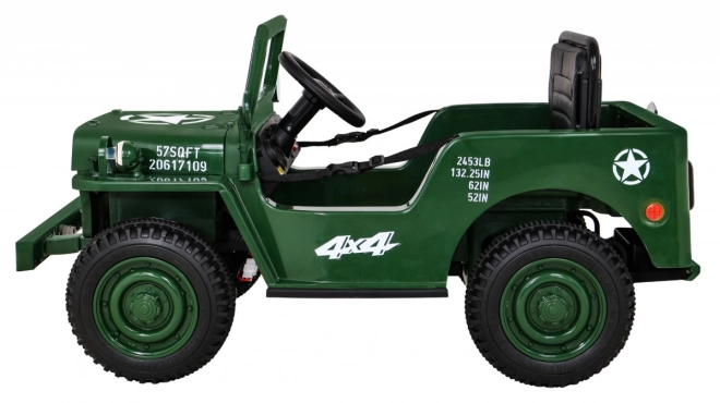 Auto militare retrò per bambini verde + trazione 4x4 + telecomando + 2 portabagagli + partenza lenta + MP3 LED