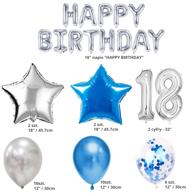 Set di palloncini per 18° compleanno - argento e blu