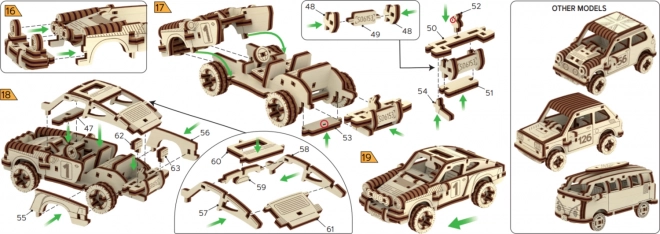 Puzzle 3D in legno - Modello auto da rally