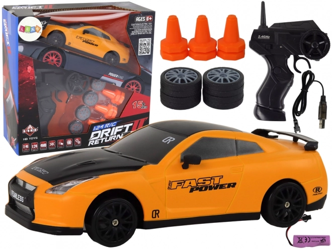 Auto sportiva telecomandata R/C 1:24 a ruote intercambiabili – Giallo