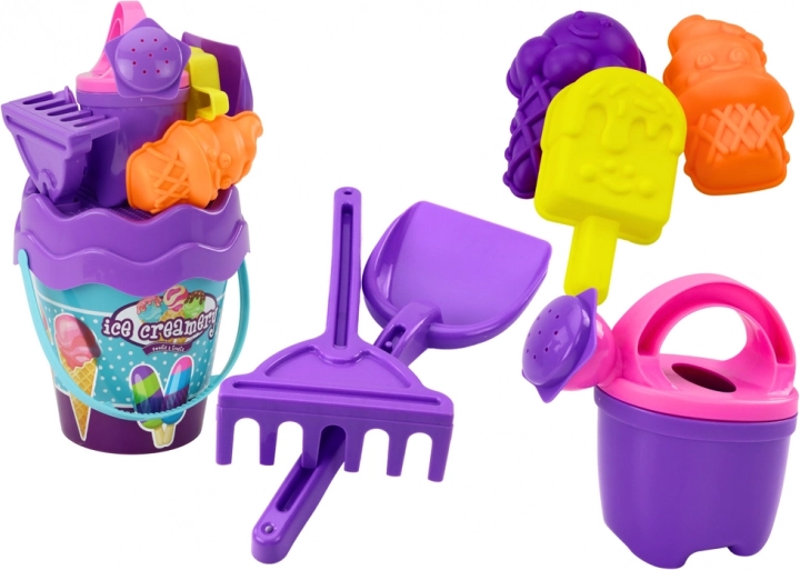 Set per la sabbia Secchiello Paletta Rastrello Annaffiatoio Gelato
