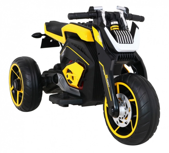 Futura motocicletta per bambini a batteria gialla + Pannello Audio + Avvio lento + Ruote EVA