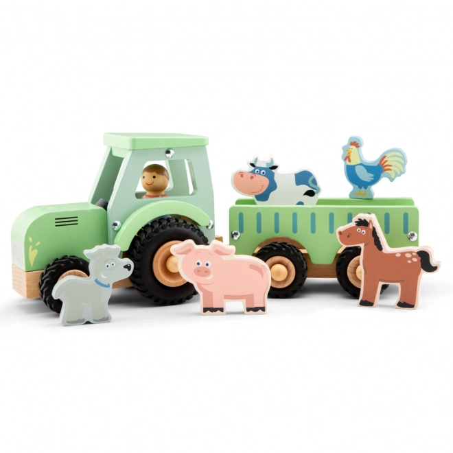 Trattore in legno con rimorchio e animali di New Classic Toys