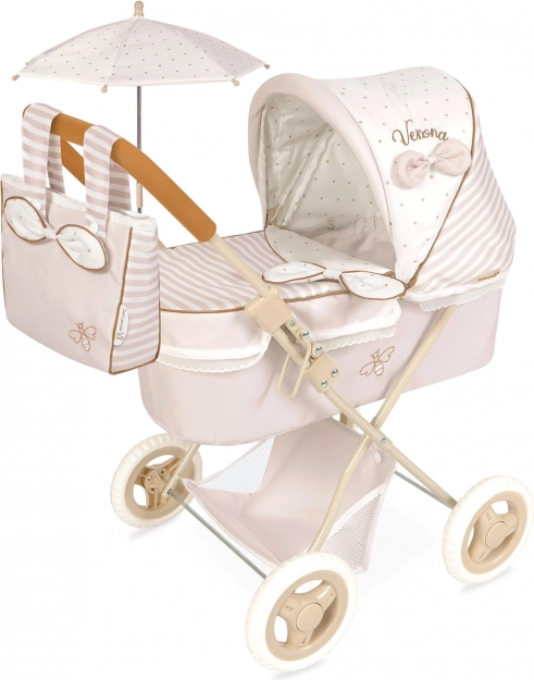 Passeggino pieghevole per bambole con parasole e borsa Verona 60 cm