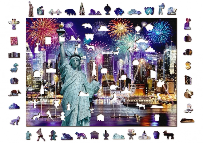 Puzzle in legno Città notturna di New York 2 in 1