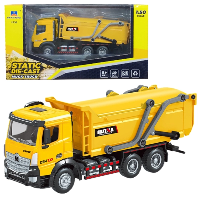 Modello metallico di autocarro della spazzatura Huina giallo