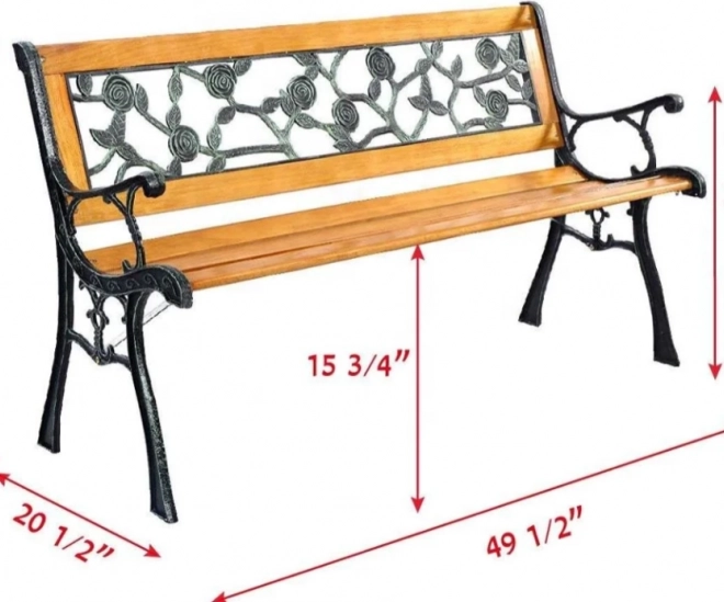Panchina da giardino in legno con telaio e schienale in metallo