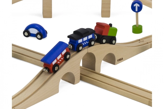 Set ferroviario in legno 49 pezzi