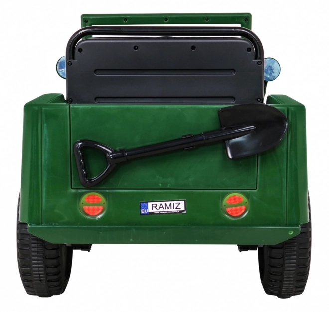 Auto militare retrò per bambini verde + trazione 4x4 + telecomando + 2 portabagagli + partenza lenta + MP3 LED