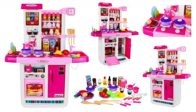 Grande cucina interattiva blu per bambini 3+ con fornelli, rubinetto e pannello audio – rosa