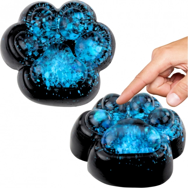 Gniotek Zampa di Gatto Antistress Sensoriale Nero con Glitter Blu