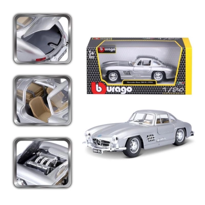 Modello in scala 1:24 Mercedes Benz 300SL argento di Bburago