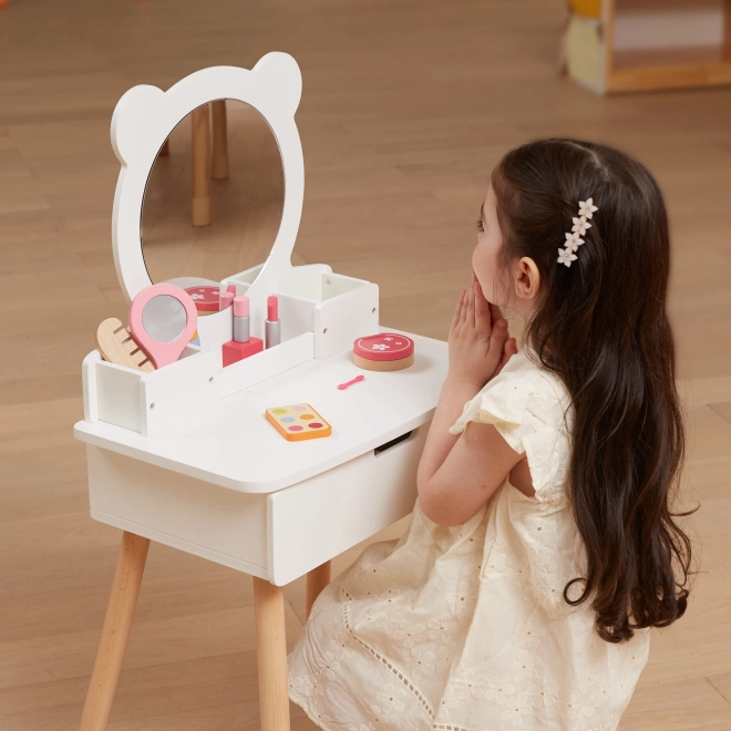 Toeletta in legno con sgabello per bambini