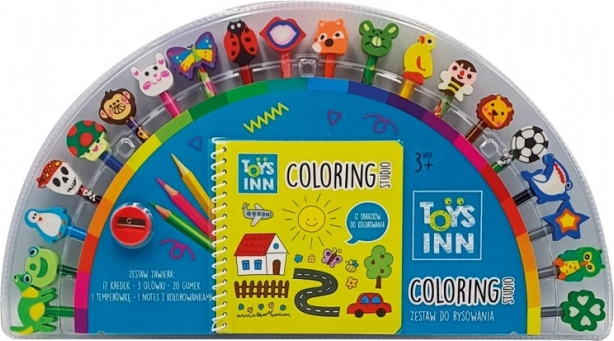 Matite colorate con gomma e libro da colorare