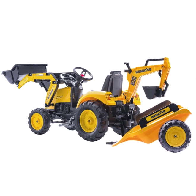 Trattore a pedali Komatsu con benna anteriore e posteriore e rullo