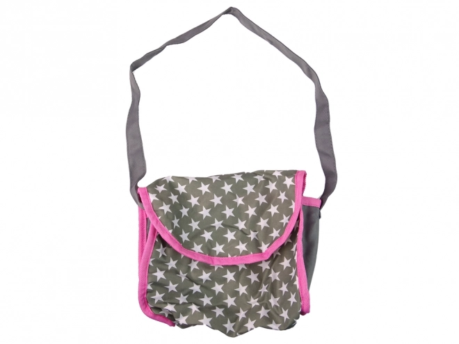 Passeggino per bambole 2 in 1 con borsa grigio e rosa stelle