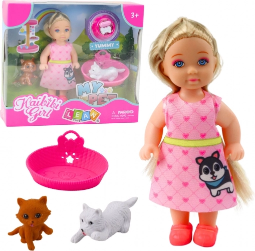 Mini Bambola con Cane e Gatto con Accessori