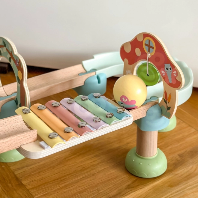 Pista di biglie in legno con xilofono Tooky Toy 44 pezzi