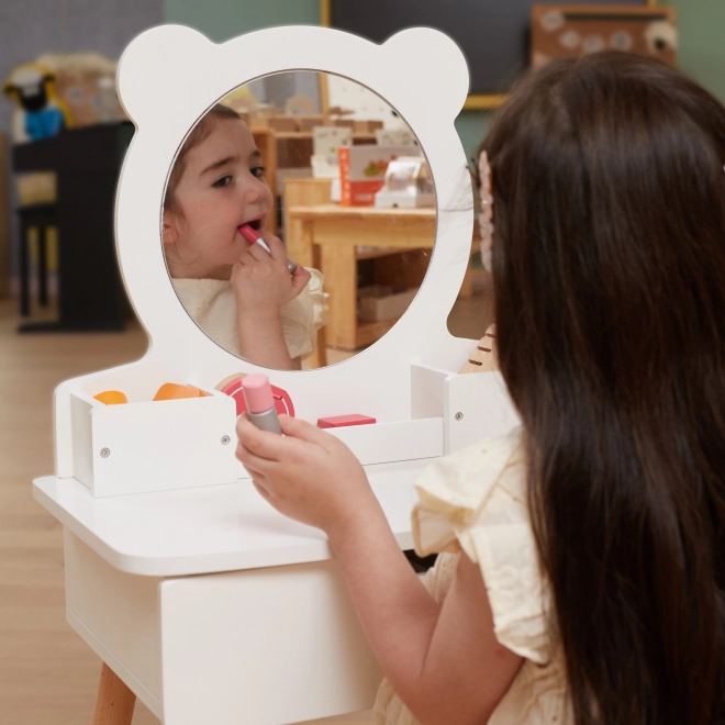 Toeletta in legno con sgabello per bambini