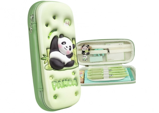 Astuccio scolastico rigido con panda verde