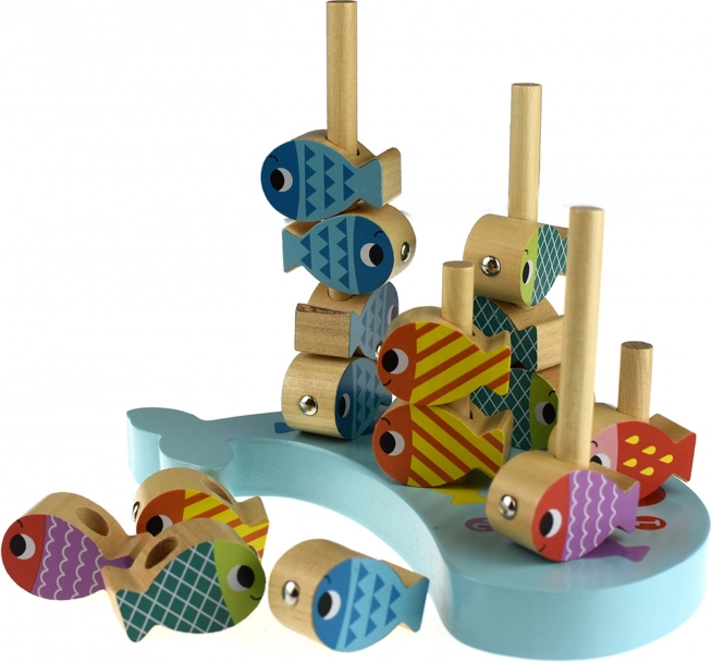 Tooky Toy Gioco in Legno Balena e Pesciolini Multifunzionale 4 in 1