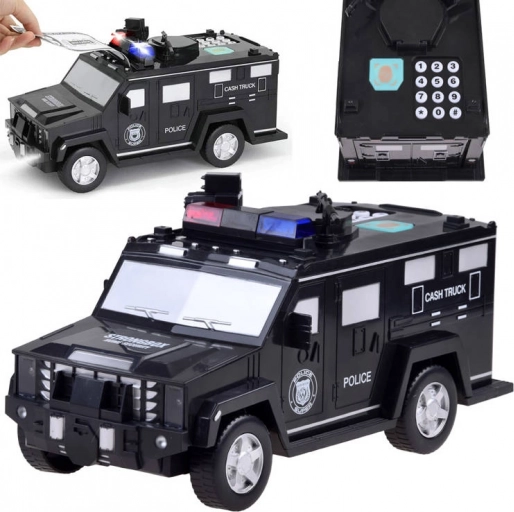 Salvadanaio per bambini con password e impronta digitale - auto della polizia – Nero