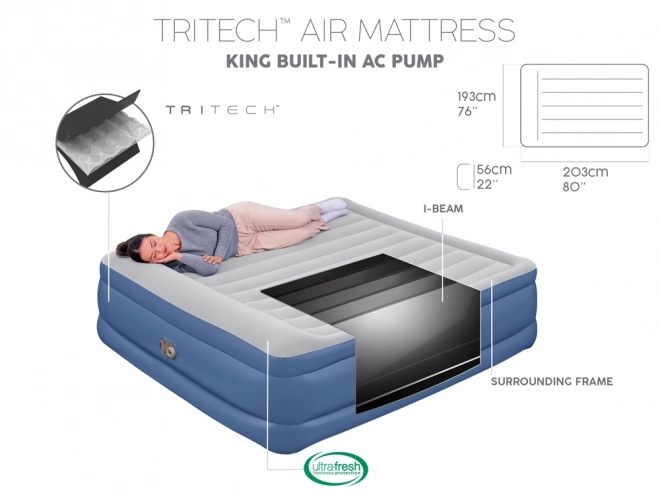 Bestway materasso per 2 persone integrata Tritech Air pump 203x193x56cm King 67692