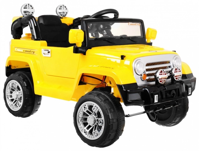 JJ auto fuoristrada a batteria per bambini giallo + Telecomando + Spazio di stoccaggio + Luci + Audio