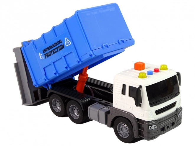 Camion dei rifiuti a frizione con suoni blu 1:16