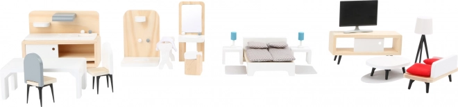 Set completo di mobili in stile scandinavo per bambole