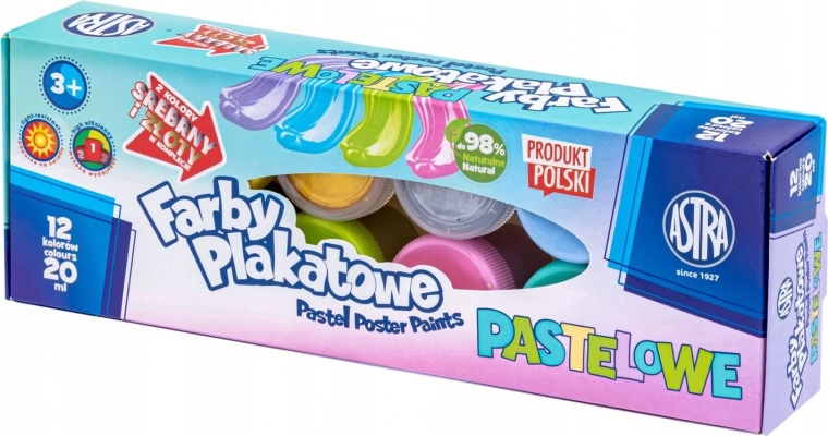 ASTRA tempere pastello 12×20 ml (2 tonalità metalliche)