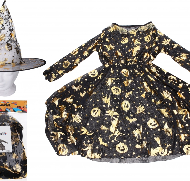 Costume di carnevale da strega – dorato (abito e cappello)