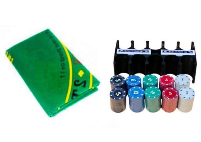 Set da gioco per poker con 2 mazzi di carte, fiches e tavoli da gioco