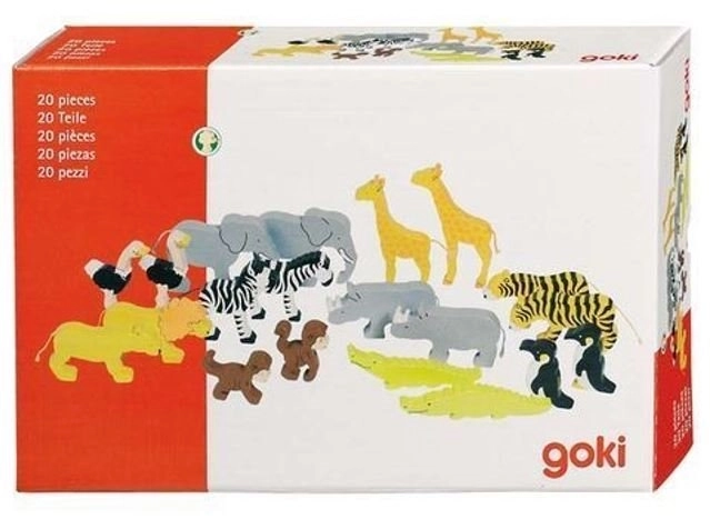 Animali Africani in Legno GOKI - Set di 20 Pezzi