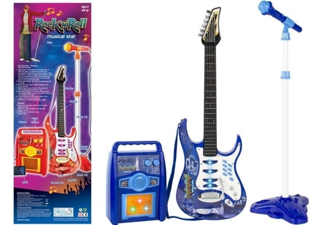 Chitarra elettrica blu per bambini con microfono e amplificatore