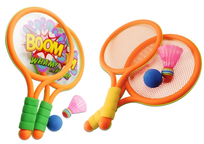 Racchette da badminton per bambini con dinosauri in arancione e verde