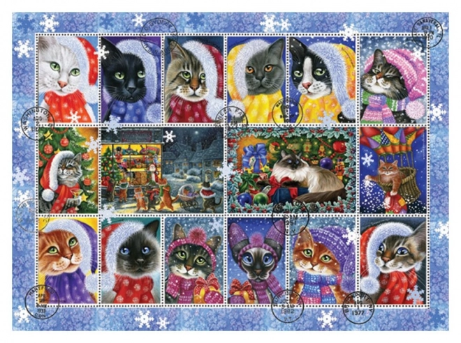 Puzzle Gatti Francobolli di Natale 1000 pezzi