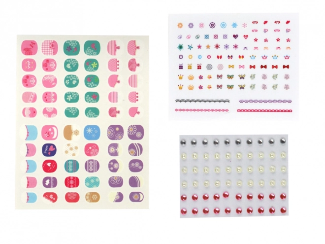 Set per unghie rosa con stickers e diamantini