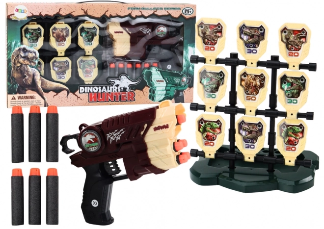 Set pistola con bersaglio frecce in schiuma dinosauri marrone